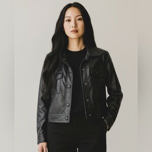 House of Harlow 1960 Studded Vegan Leather Moto Jacket Women’s M Cropped